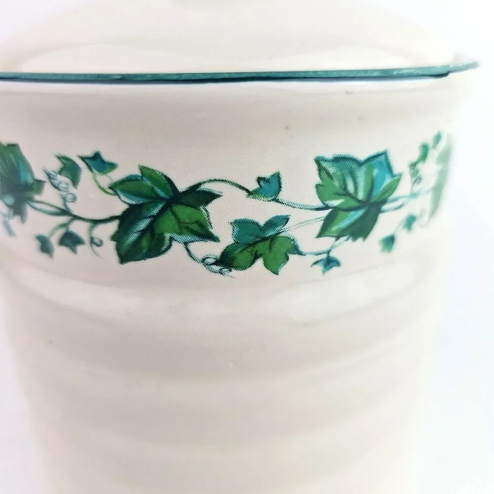 Vintage Himark Canister n Lid Cream Green Ivy Theme 6 x 4.50 inch Tight Seal